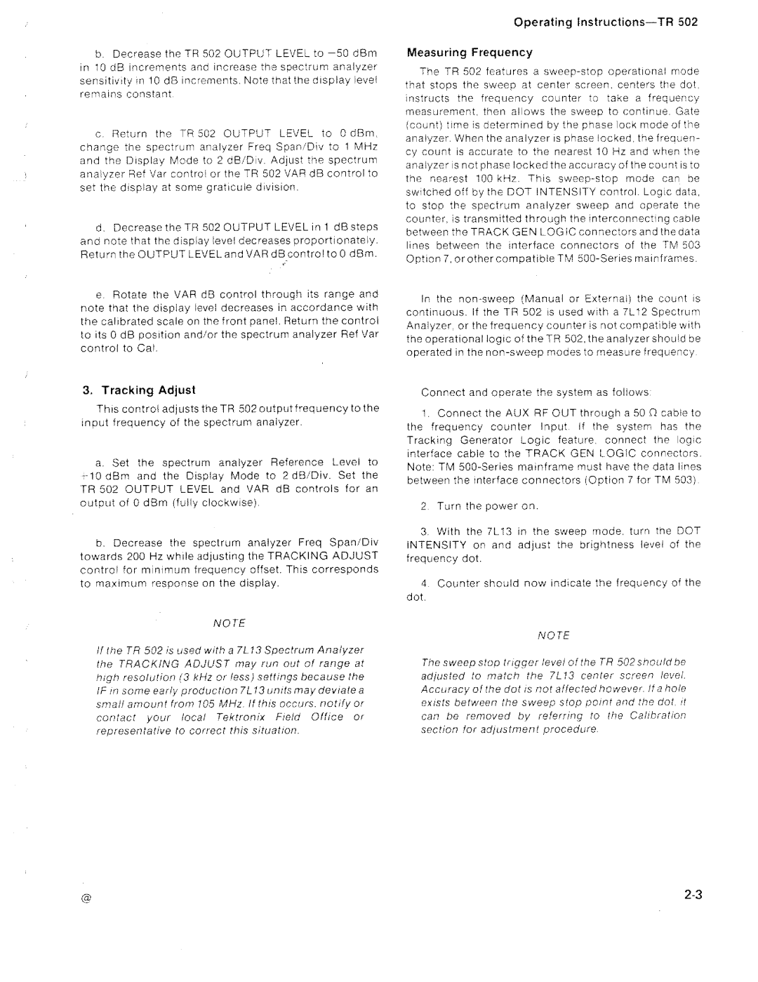 Tektronix TR 502 manual 