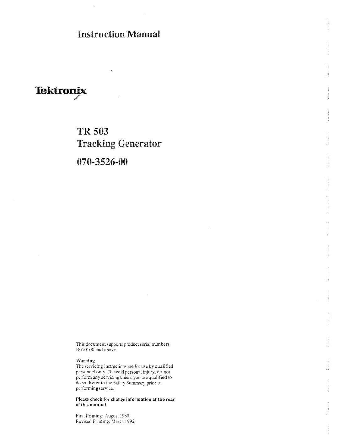 Tektronix TR 503 manual 