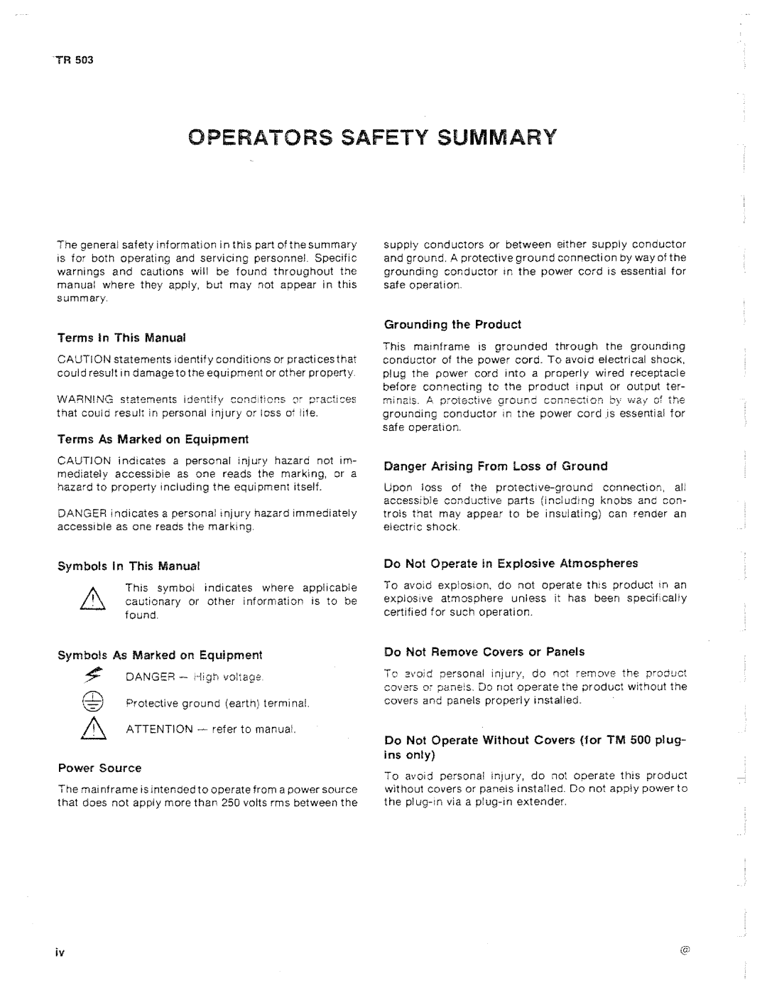 Tektronix TR 503 manual 