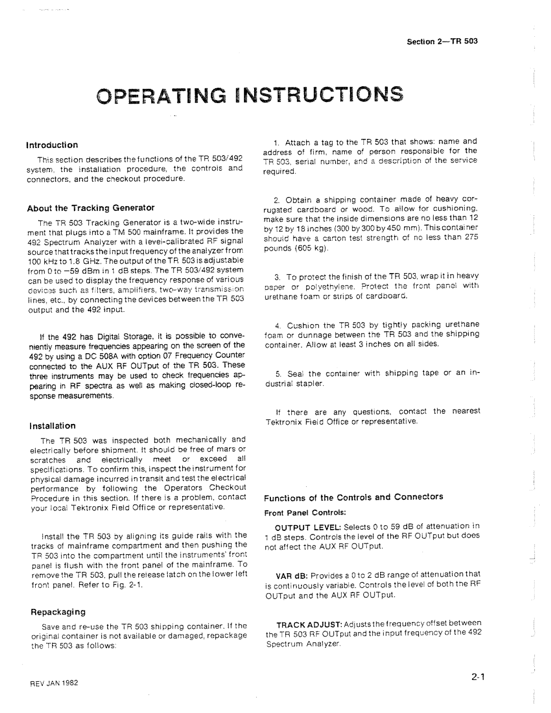 Tektronix TR 503 manual 