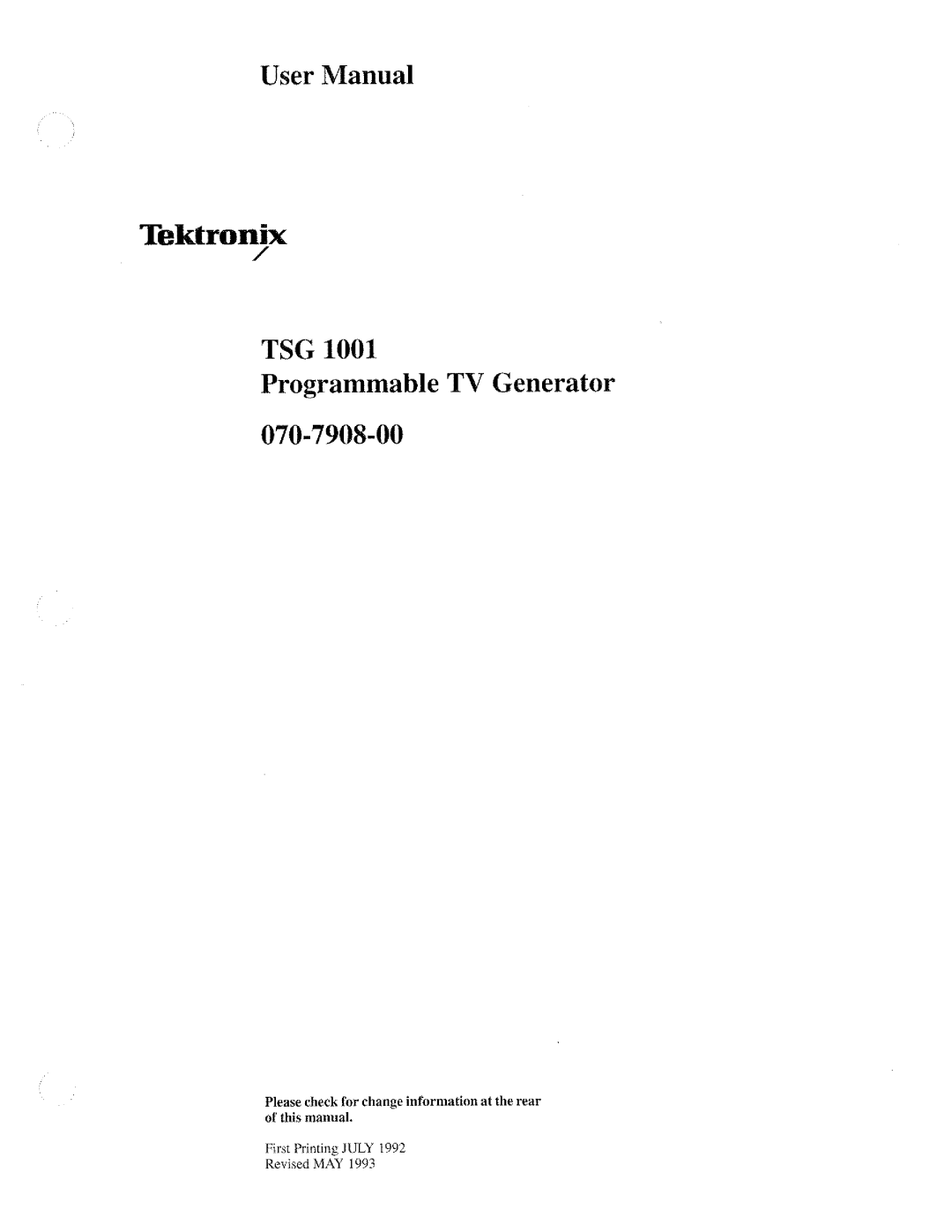 Tektronix TSG 1001 manual 