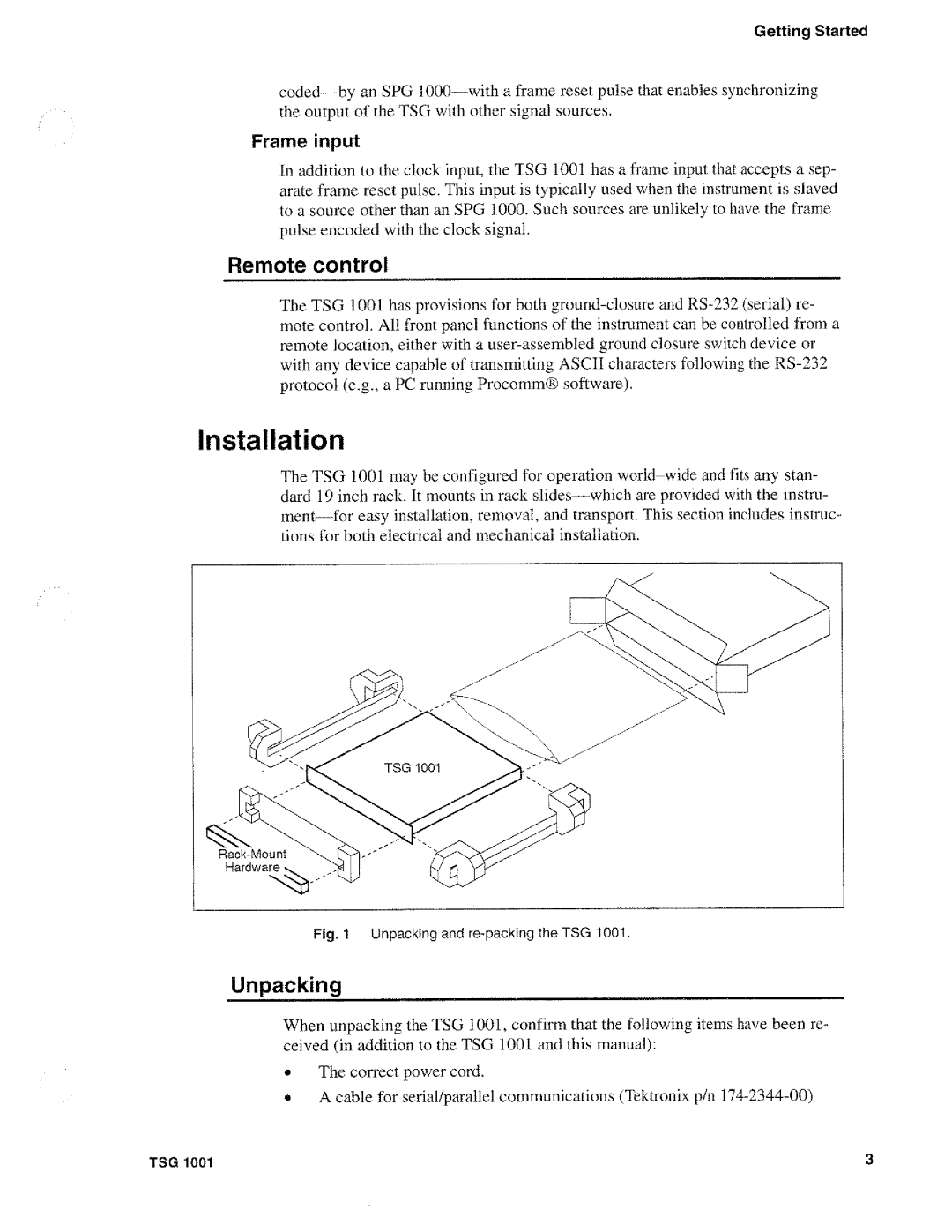 Tektronix TSG 1001 manual 