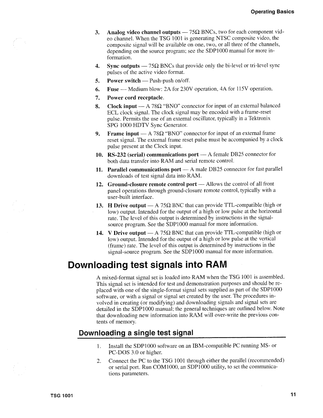 Tektronix TSG 1001 manual 