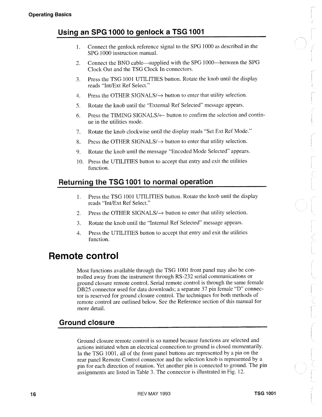 Tektronix TSG 1001 manual 