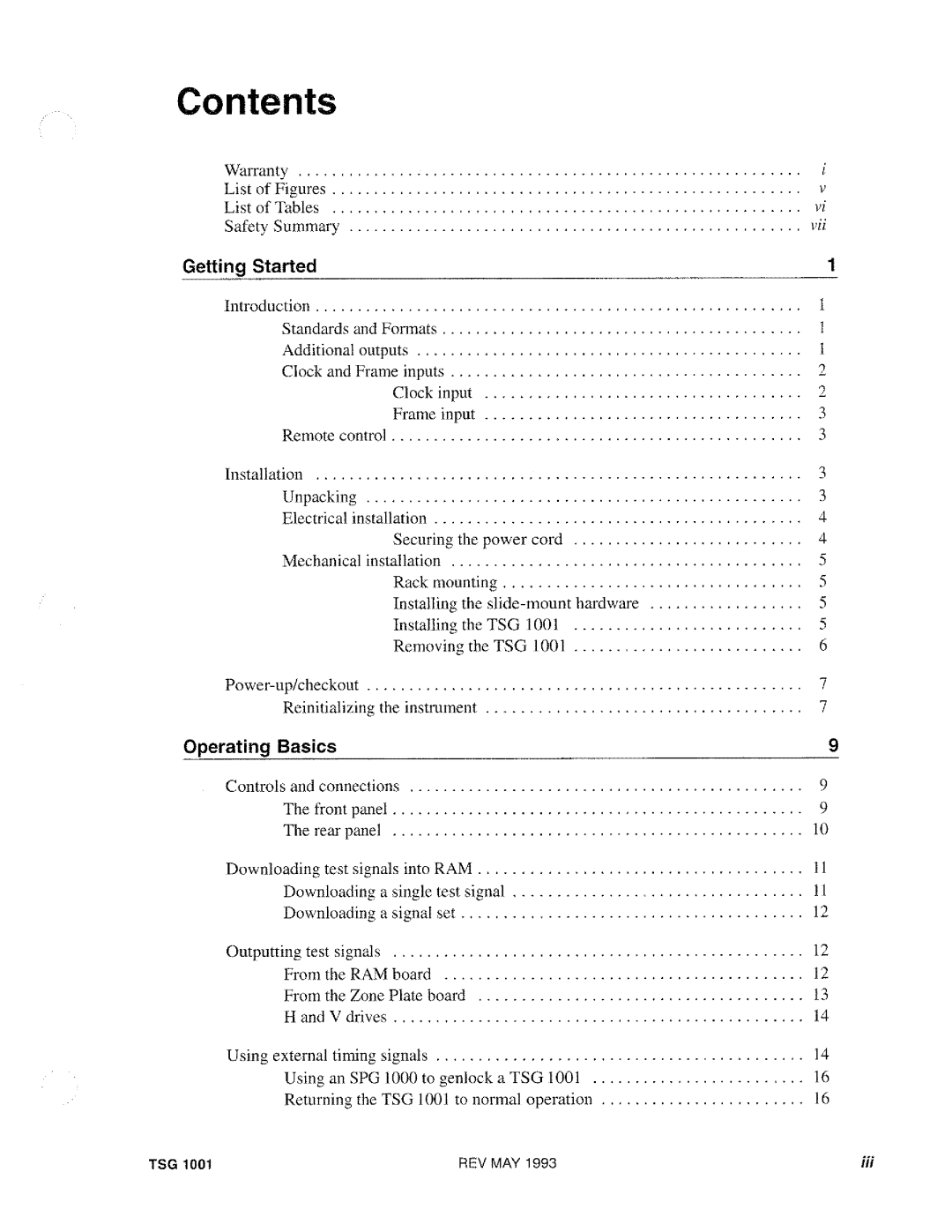 Tektronix TSG 1001 manual 