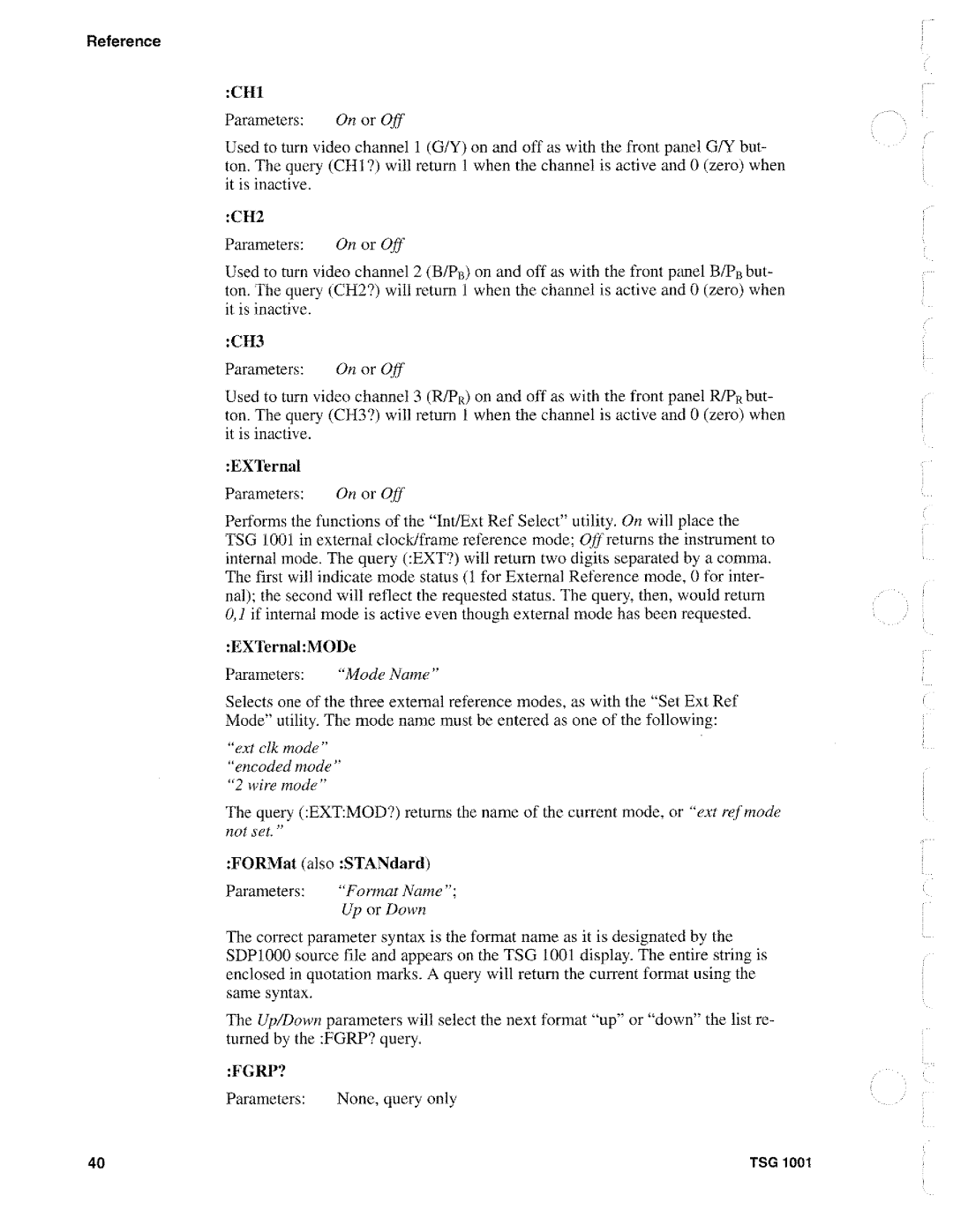 Tektronix TSG 1001 manual 