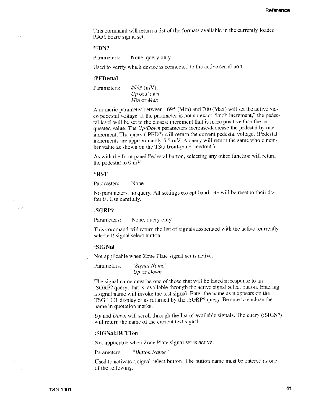 Tektronix TSG 1001 manual 