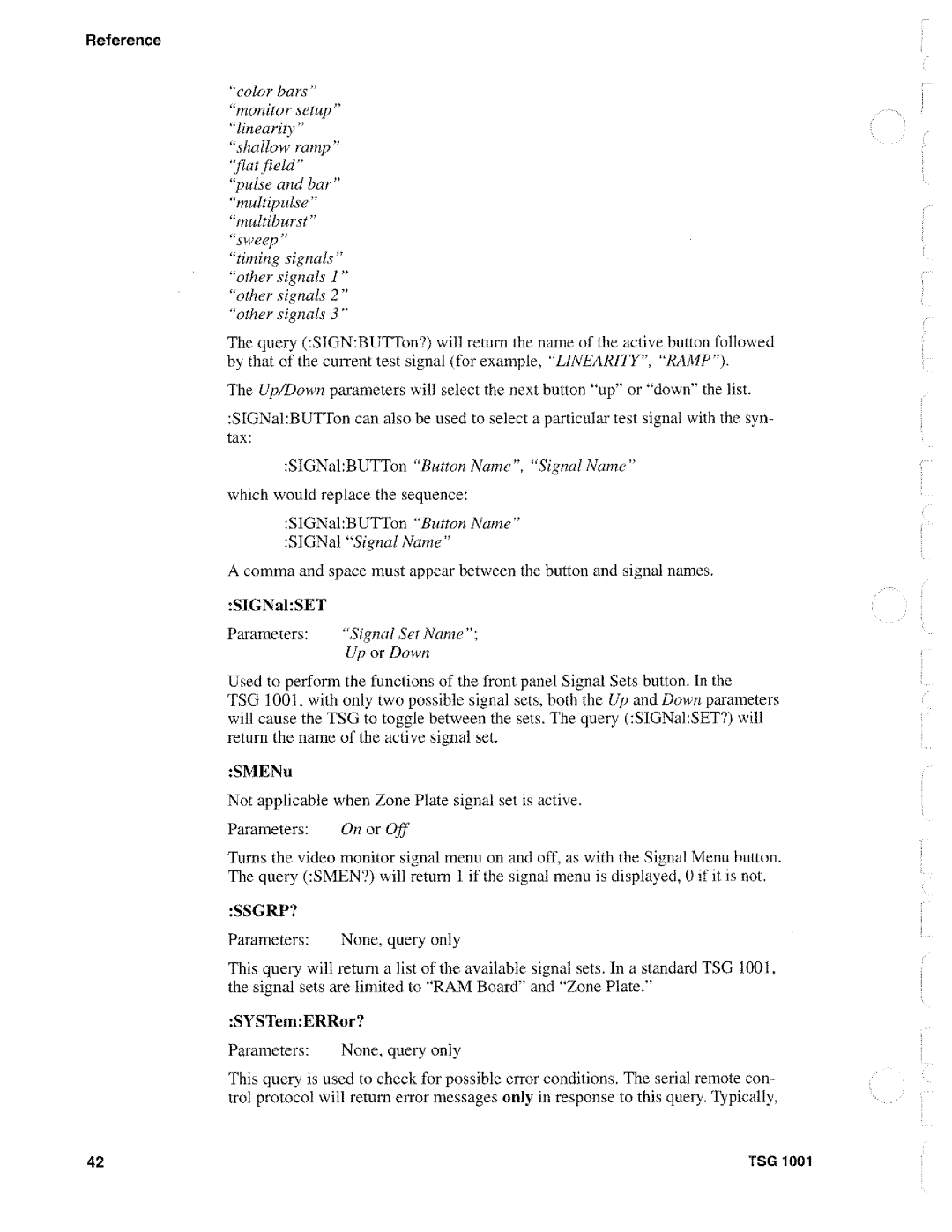 Tektronix TSG 1001 manual 