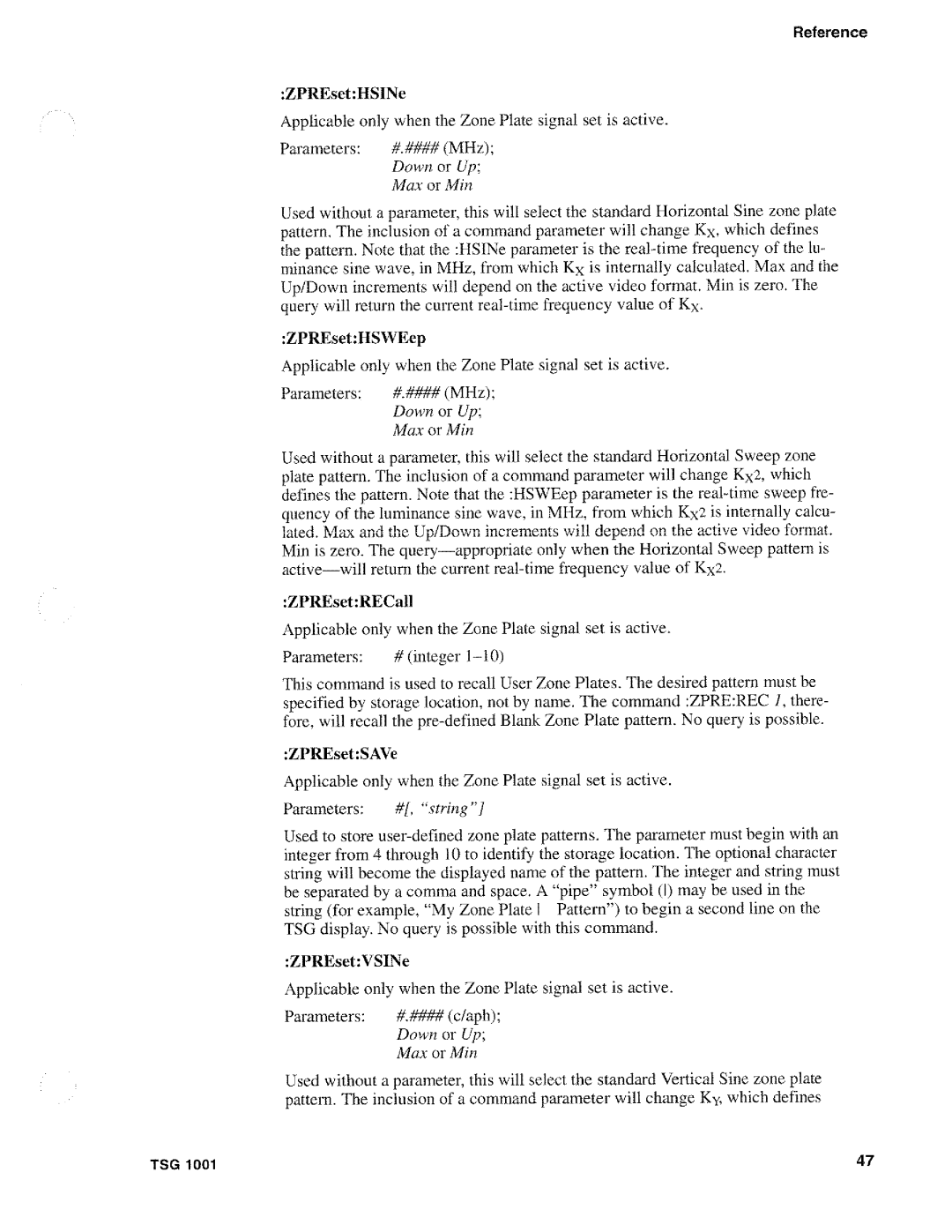 Tektronix TSG 1001 manual 