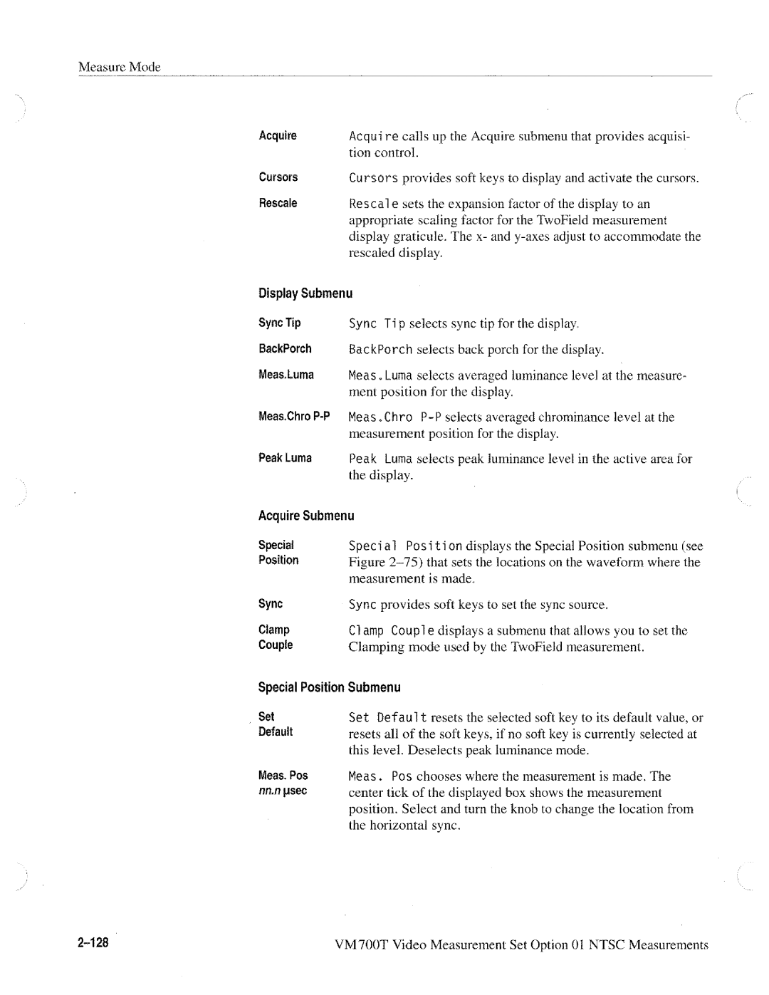 Tektronix VM700T manual 