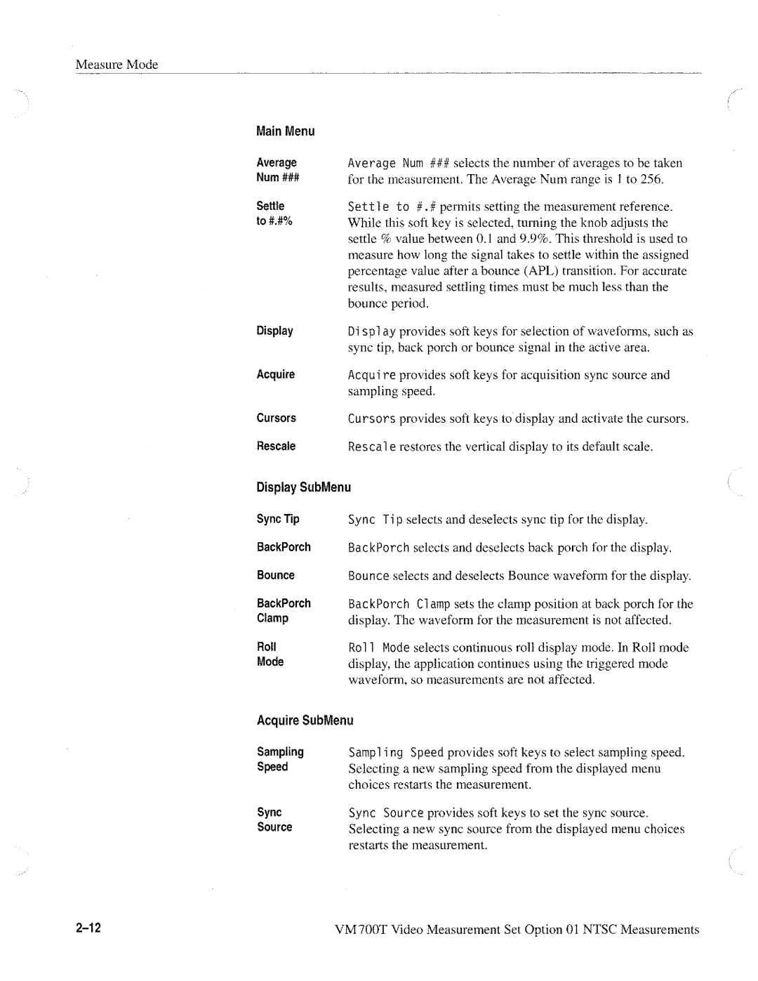 Tektronix VM700T manual 