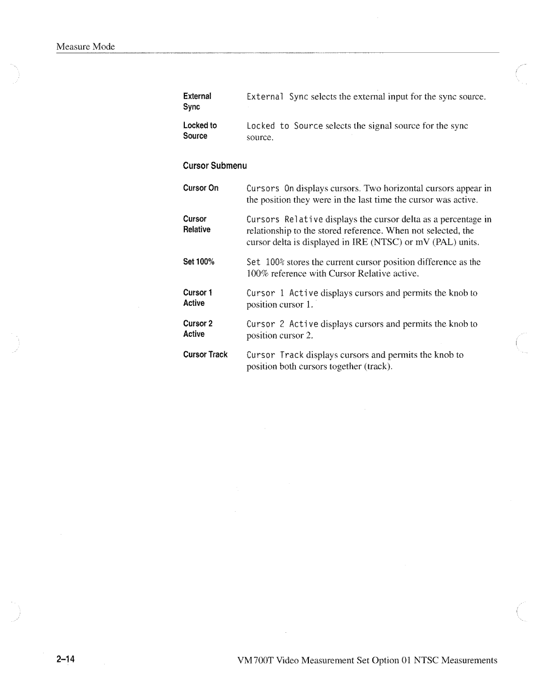 Tektronix VM700T manual 