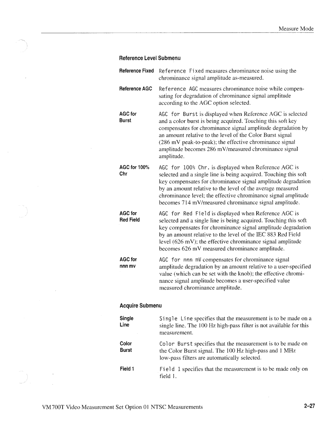 Tektronix VM700T manual 