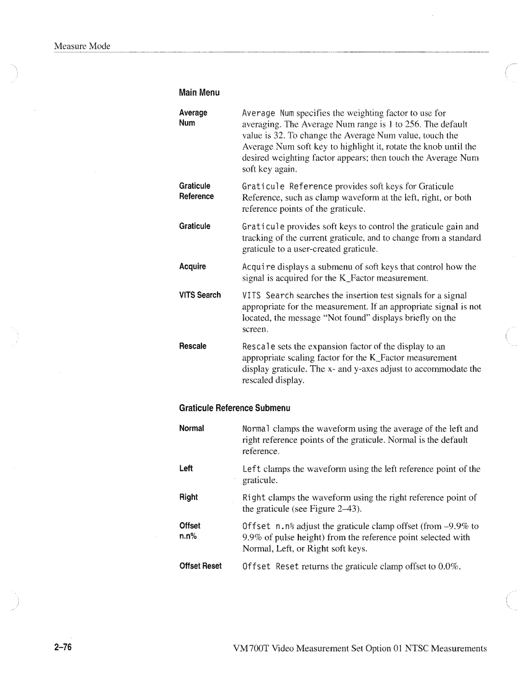 Tektronix VM700T manual 