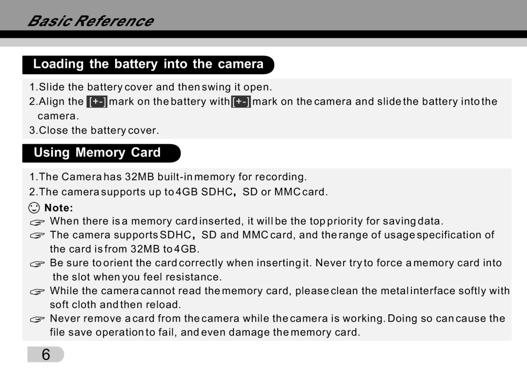 Tekxon Technology K5 manual Loading the battery into the camera, Using Memory Card 