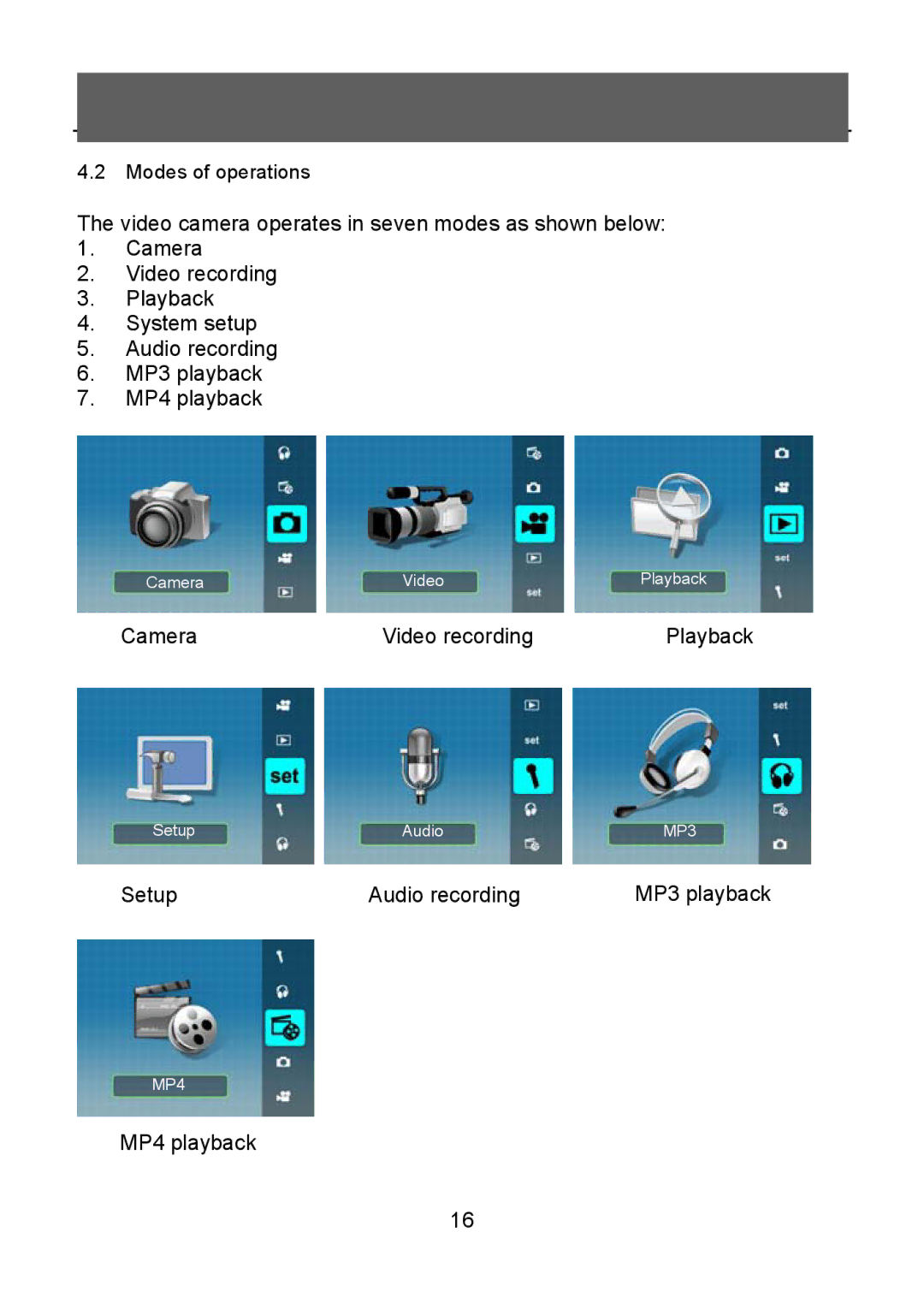 Tekxon Technology V5300 manual Camera Video recording Playback 