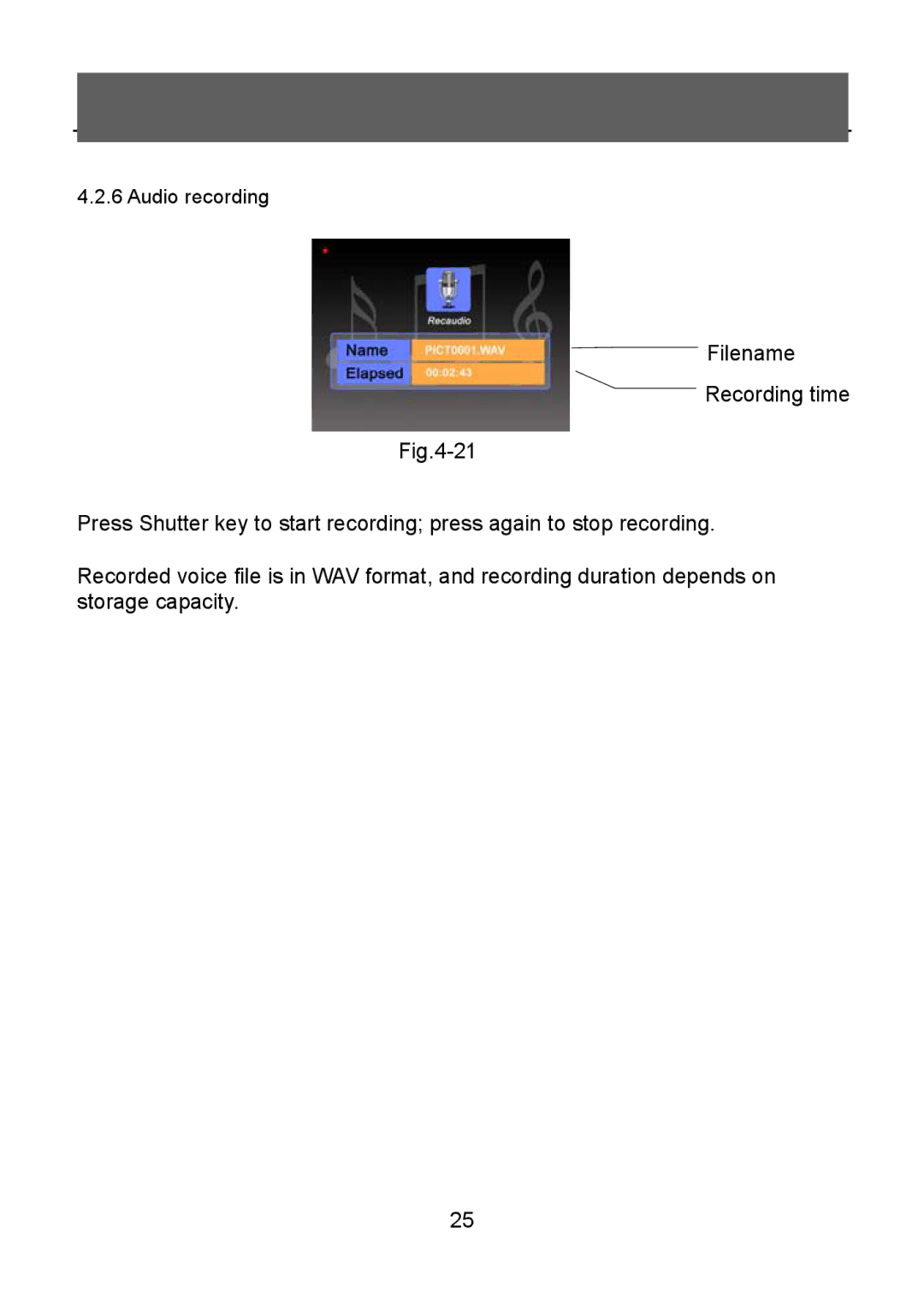 Tekxon Technology V5300 manual Audio recording 