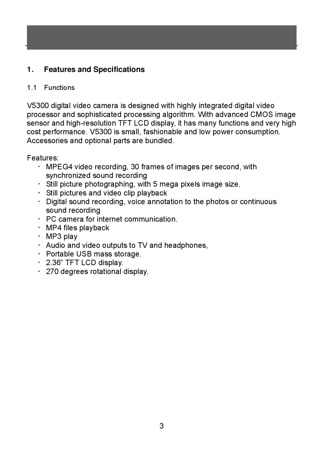 Tekxon Technology V5300 manual ． Features and Specifications 