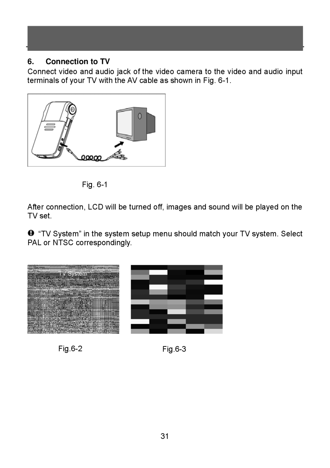 Tekxon Technology V5300 manual Connection to TV, 2Fig.6-3 