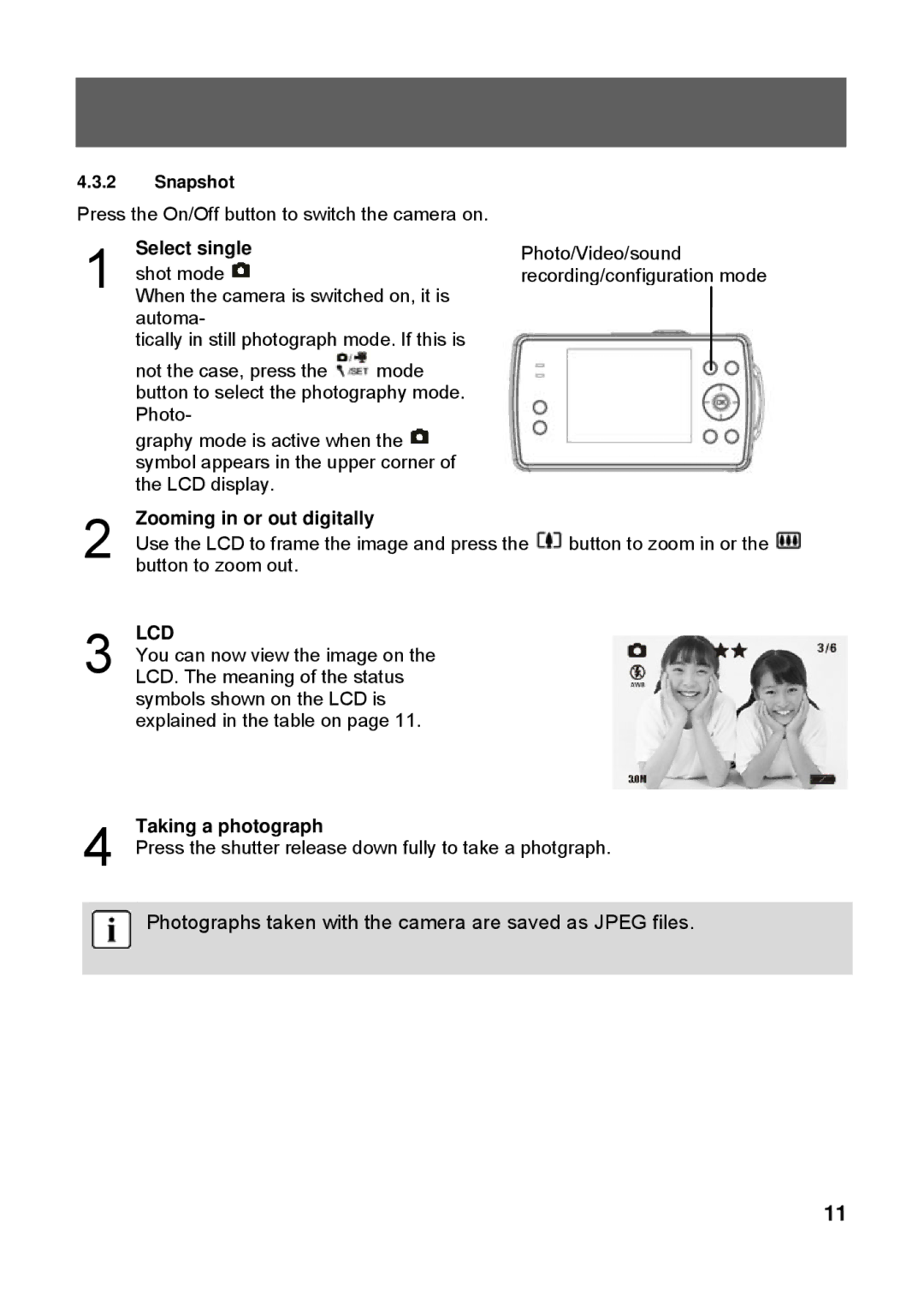 Tekxon Technology X52 manual Lcd, Taking a photograph 