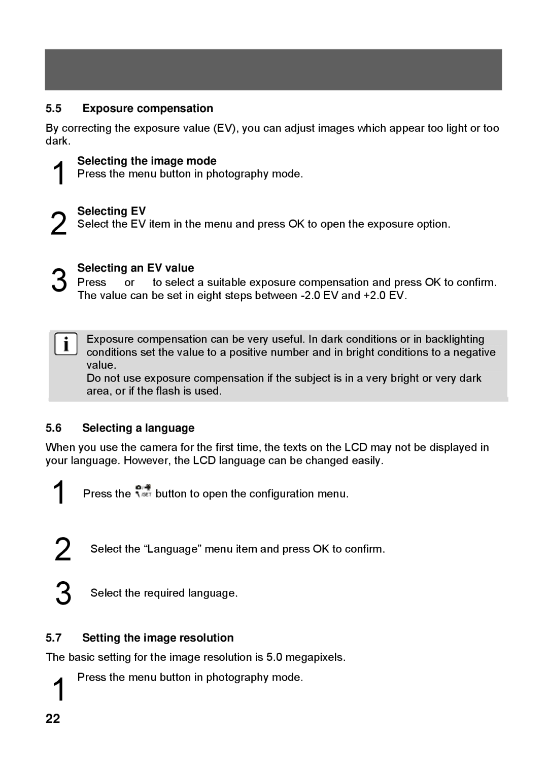 Tekxon Technology X52 manual Exposure compensation, Selecting the image mode, Selecting EV, Selecting an EV value 