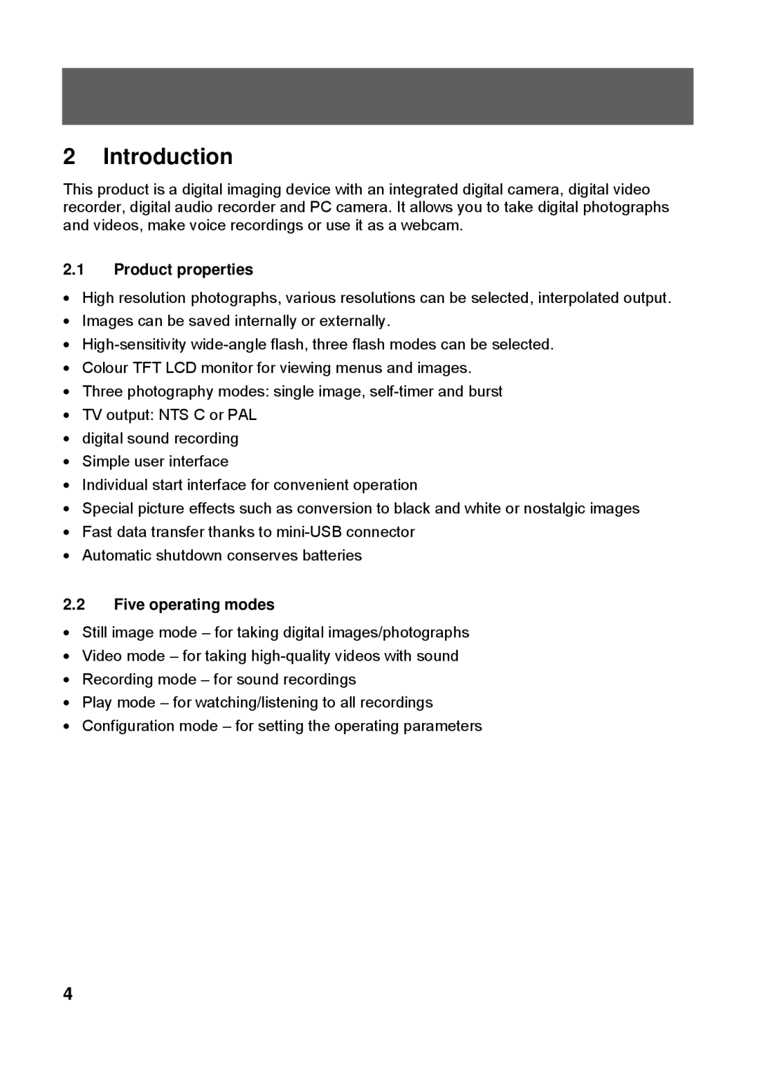 Tekxon Technology X52 manual Introduction, Product properties, Five operating modes 