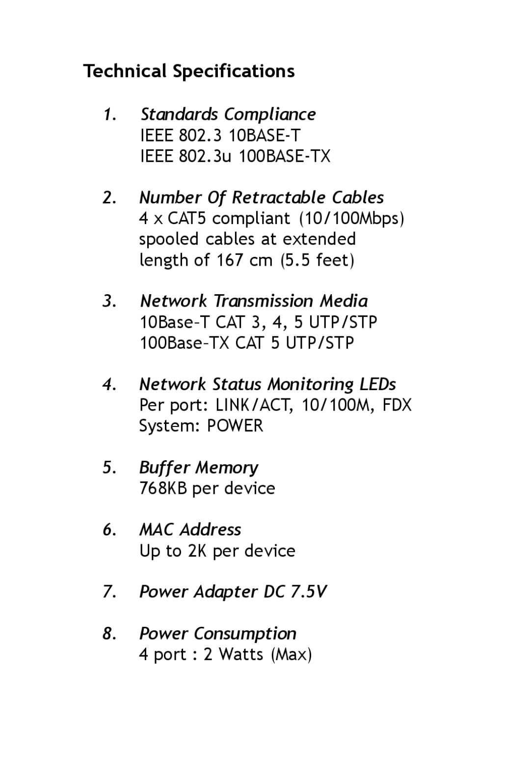 TeleAdapt TA-6500 user manual Technical Specifications 