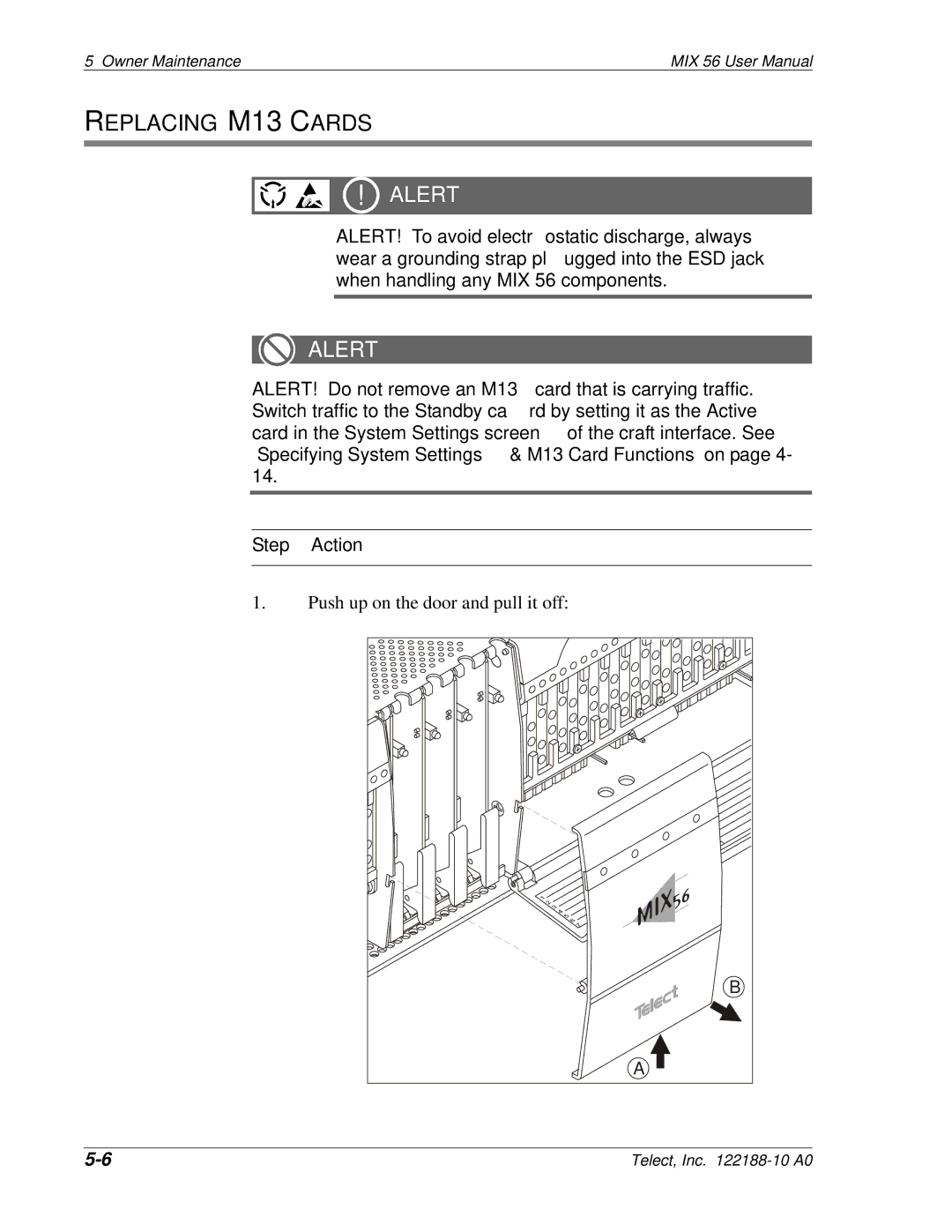 Telect MIX 56 user manual Replacing M13 Cards 