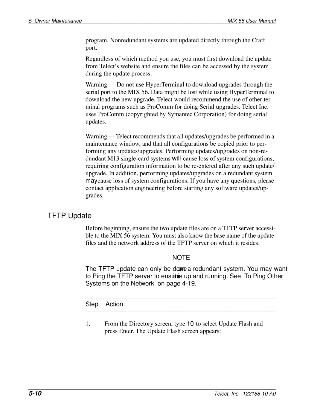 Telect MIX 56 user manual Tftp Update 