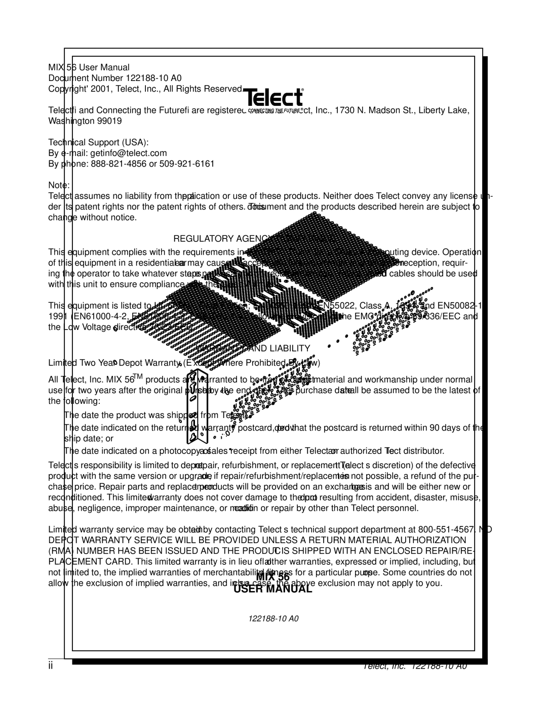 Telect MIX 56 user manual Technical Support USA 