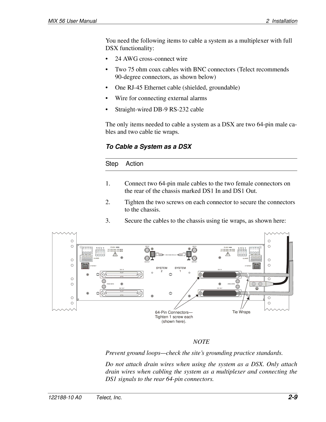 Telect MIX 56 user manual To Cable a System as a DSX 