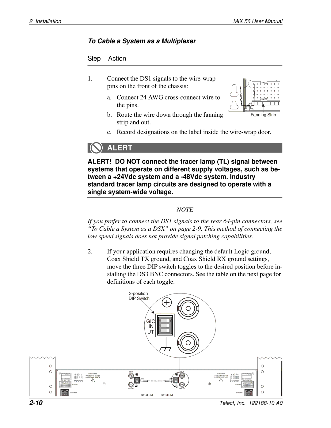 Telect MIX 56 user manual To Cable a System as a Multiplexer 