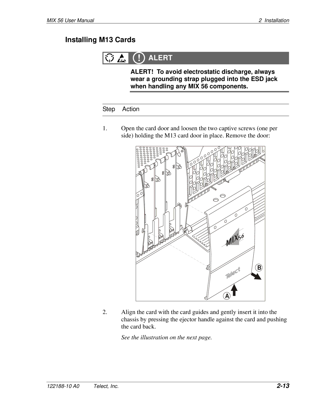 Telect MIX 56 user manual Installing M13 Cards 