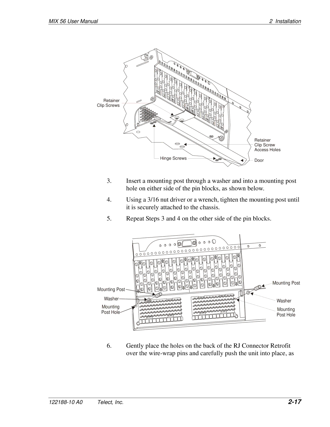 Telect MIX 56 user manual Mounting Post 