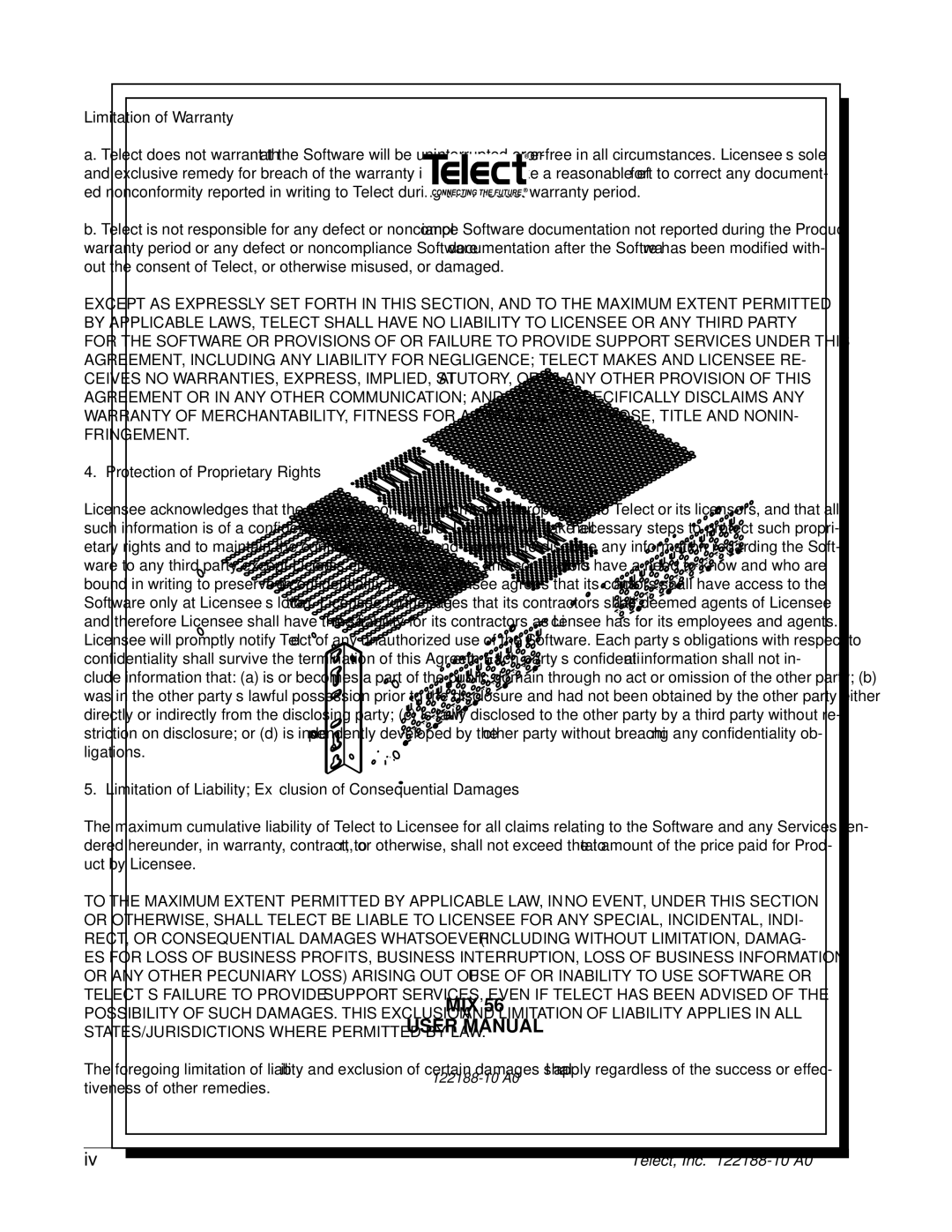 Telect MIX 56 user manual Protection of Proprietary Rights 