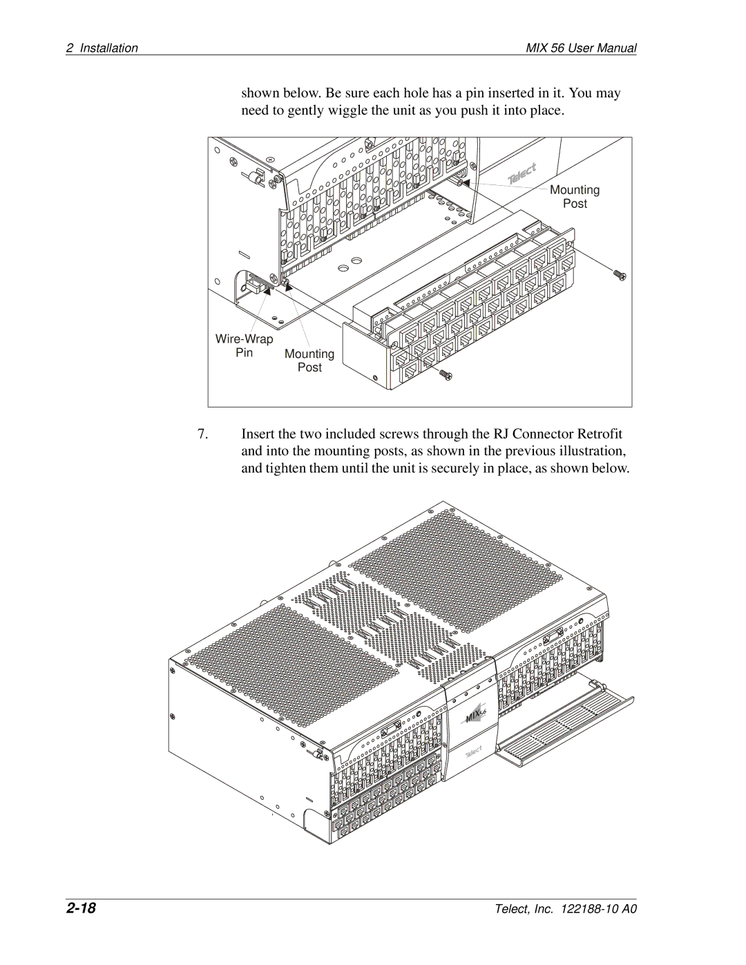 Telect MIX 56 user manual Mounting Post Wire-Wrap Pin Mounting 