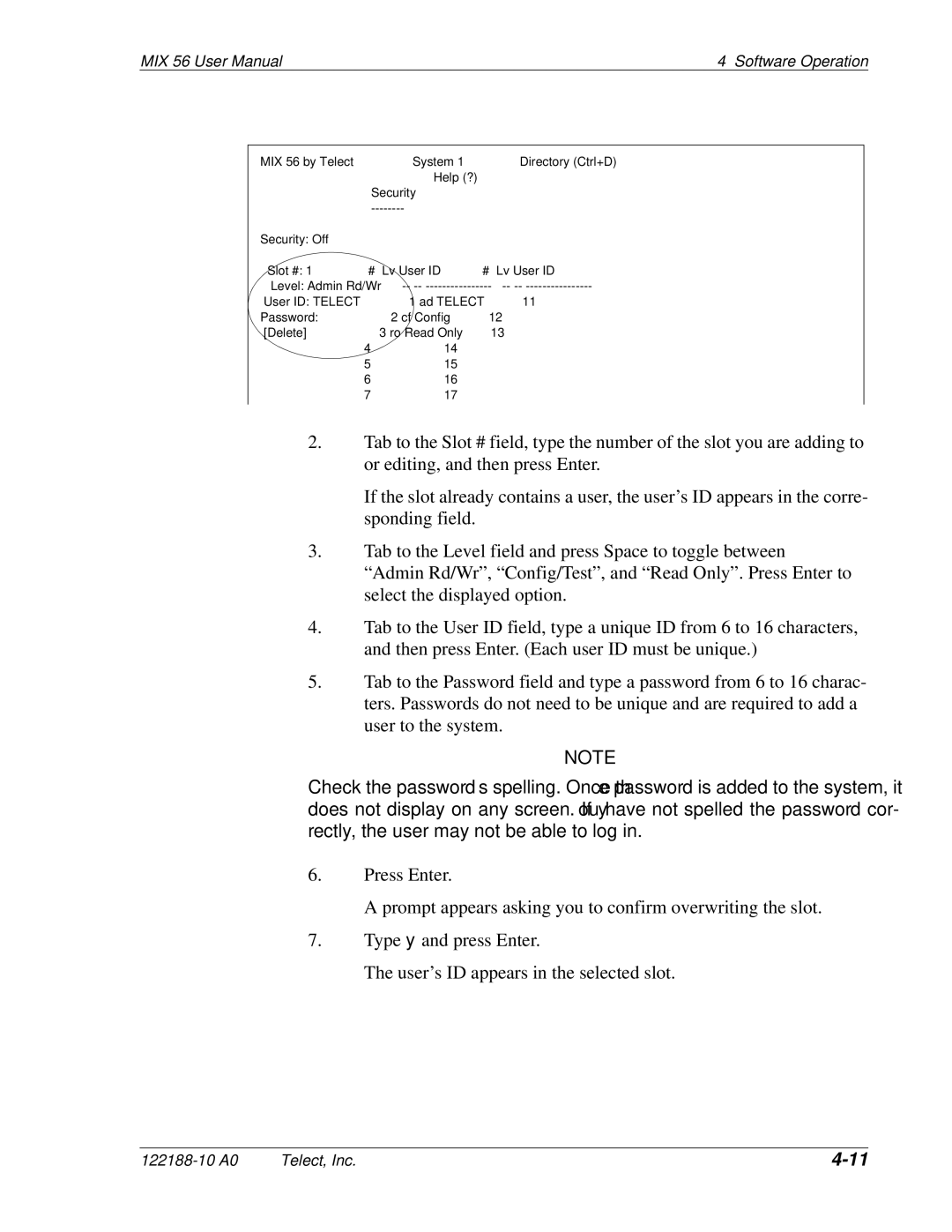 Telect MIX 56 user manual System Help 