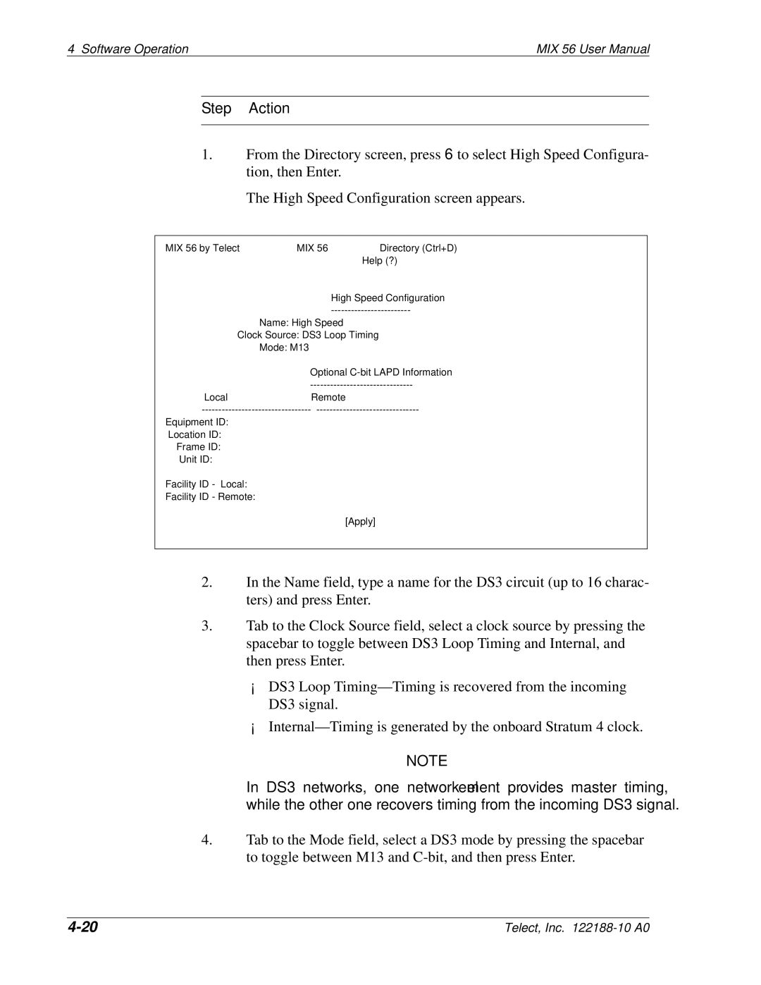 Telect MIX 56 user manual Name High Speed 