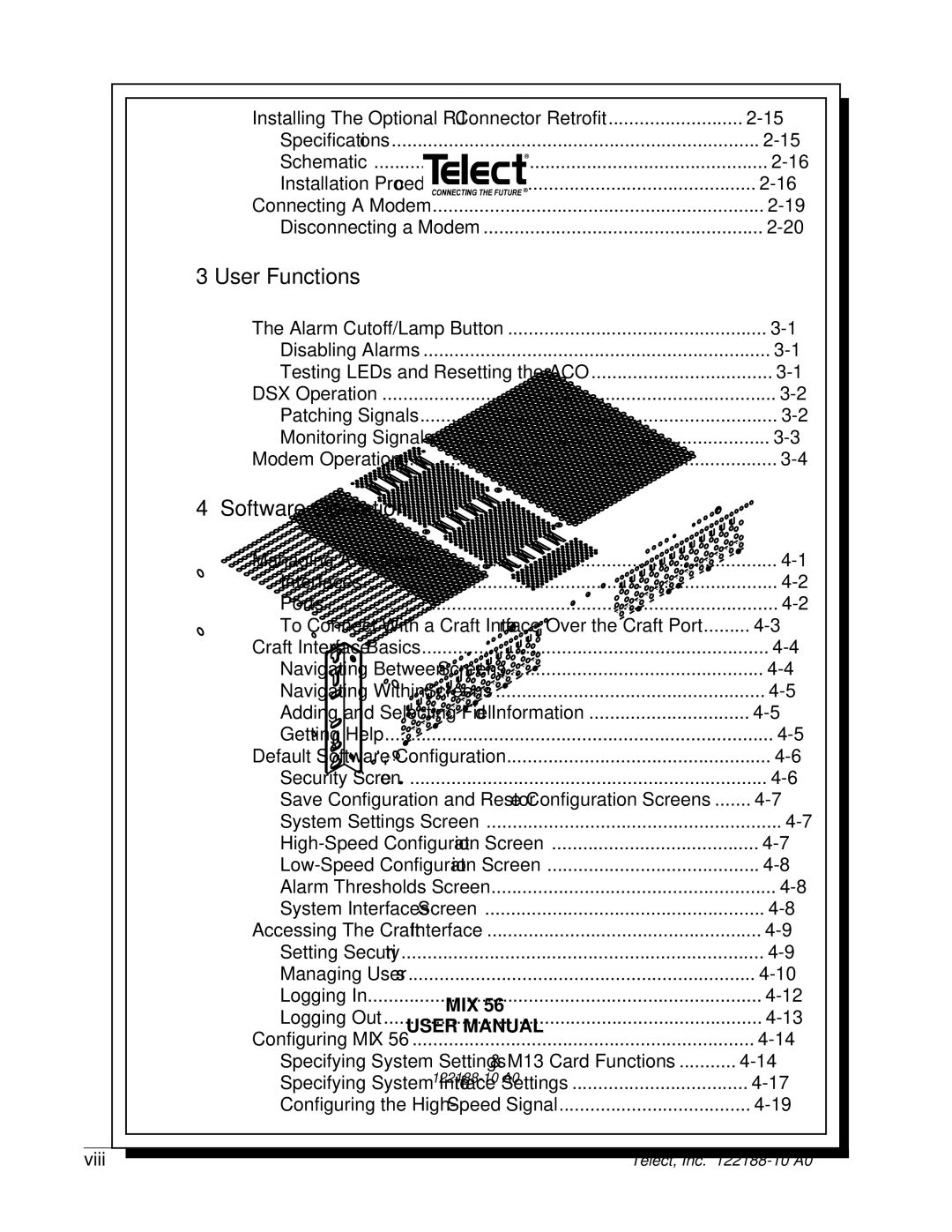 Telect MIX 56 user manual User Functions, Viii 