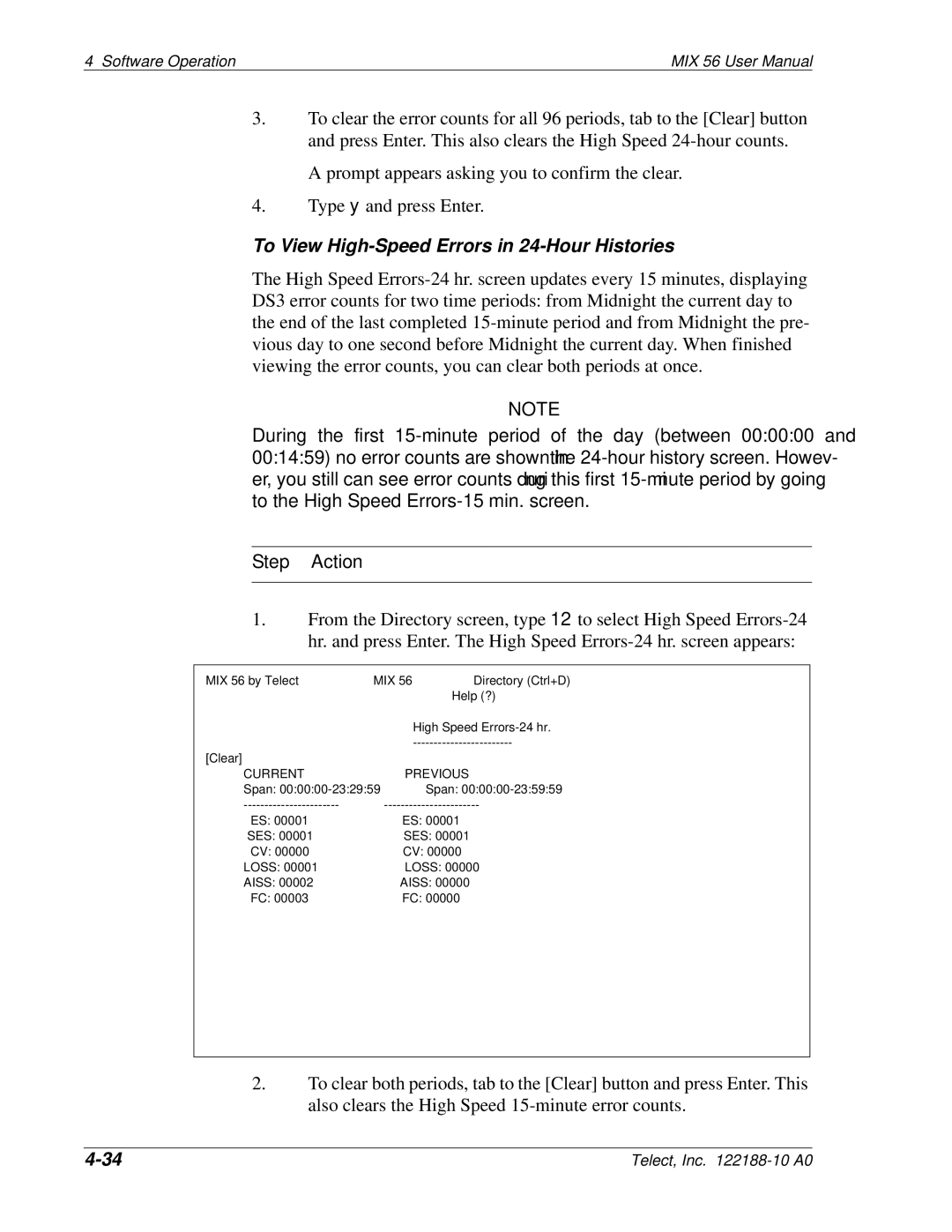 Telect MIX 56 user manual To View High-Speed Errors in 24-Hour Histories 