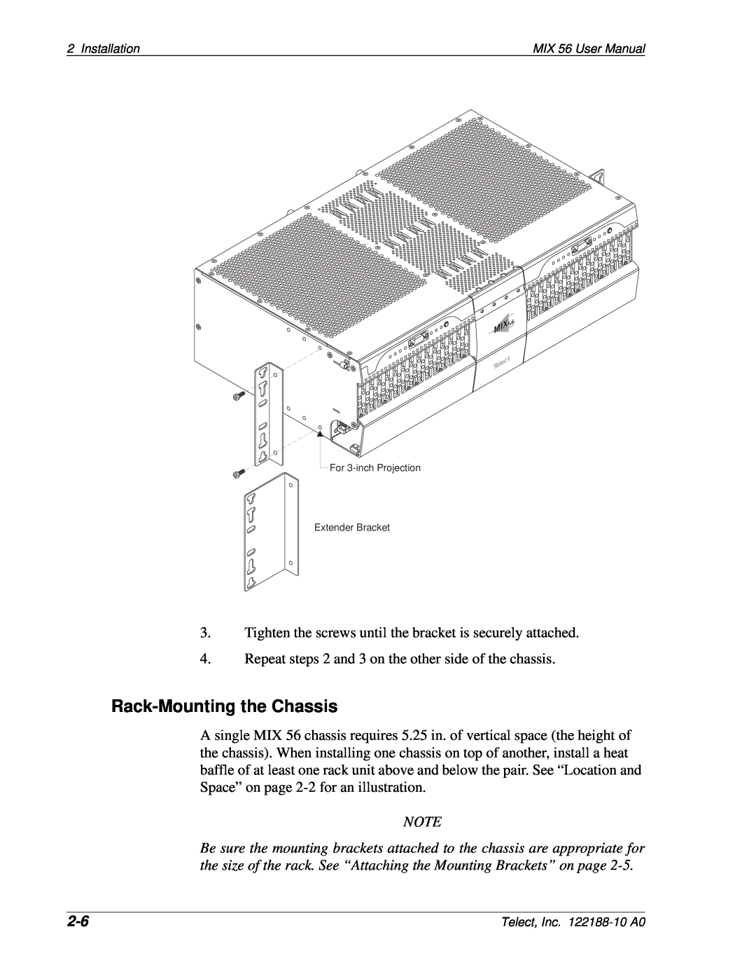 Telect MIX 56 user manual Rack-Mounting the Chassis 