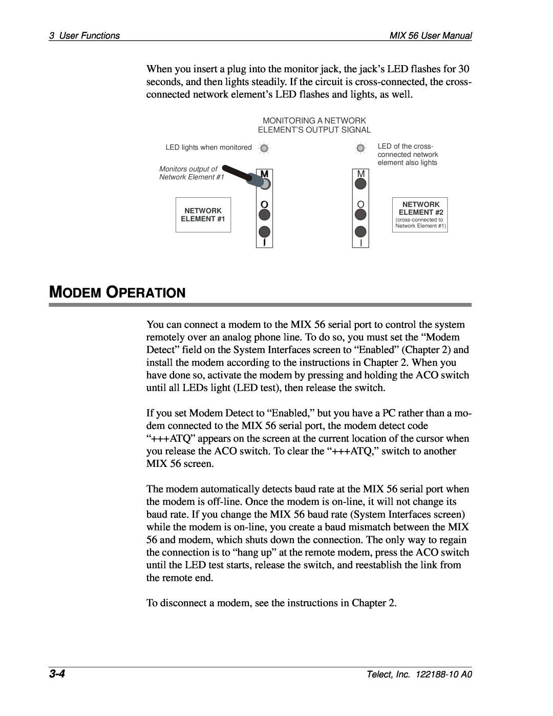 Telect MIX 56 user manual Modem Operation 