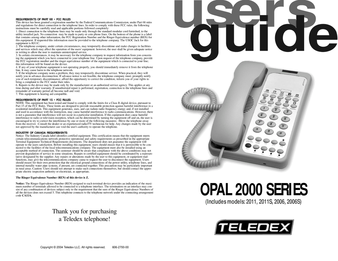 Teledex 2011 warranty Users guide 