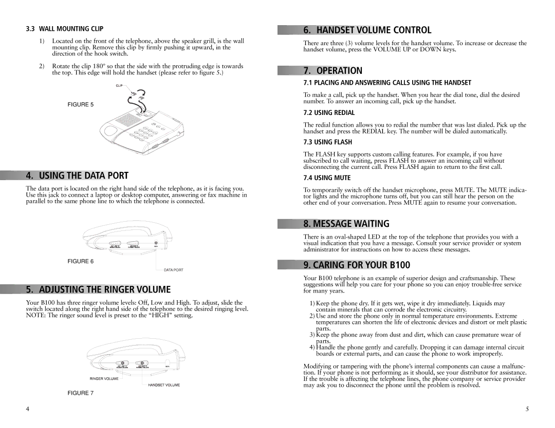 Teledex B100 manual Adjusting the Ringer Volume 