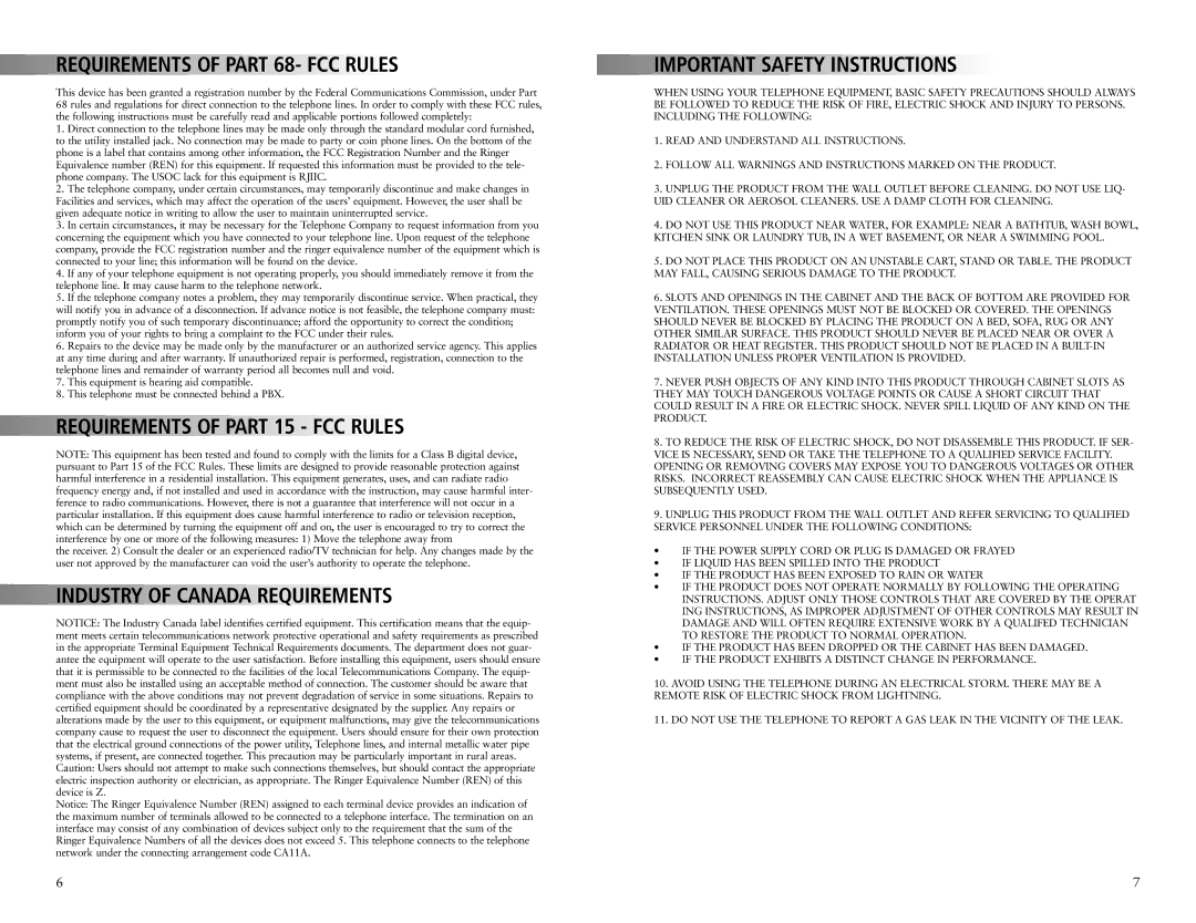 Teledex B100 manual Requirements of Part 68- FCC Rules, Requirements of Part 15 FCC Rules 