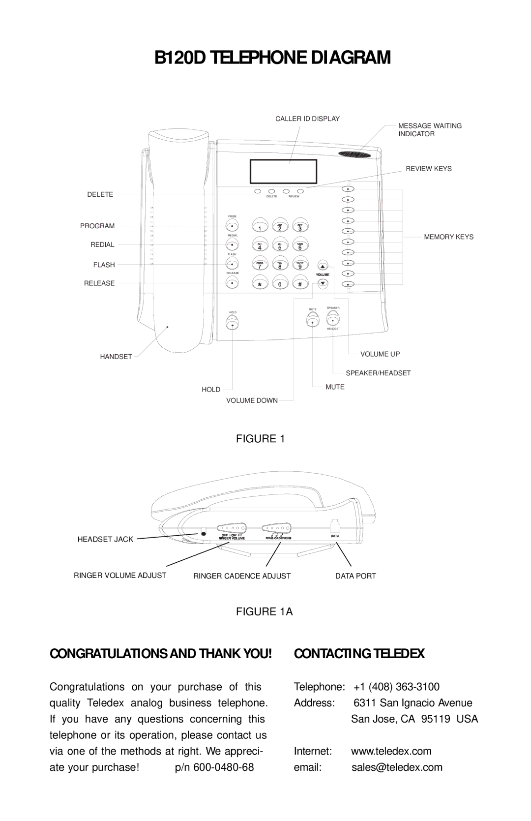 Teledex manual B120D Telephone Diagram, Contacting Teledex 