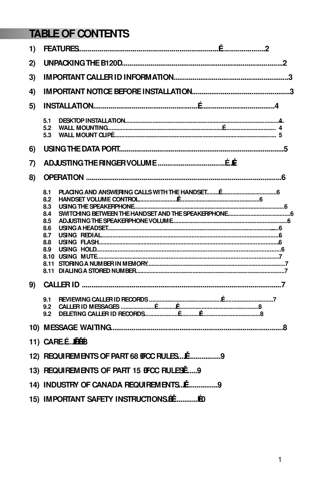 Teledex B120D manual Table of Contents 