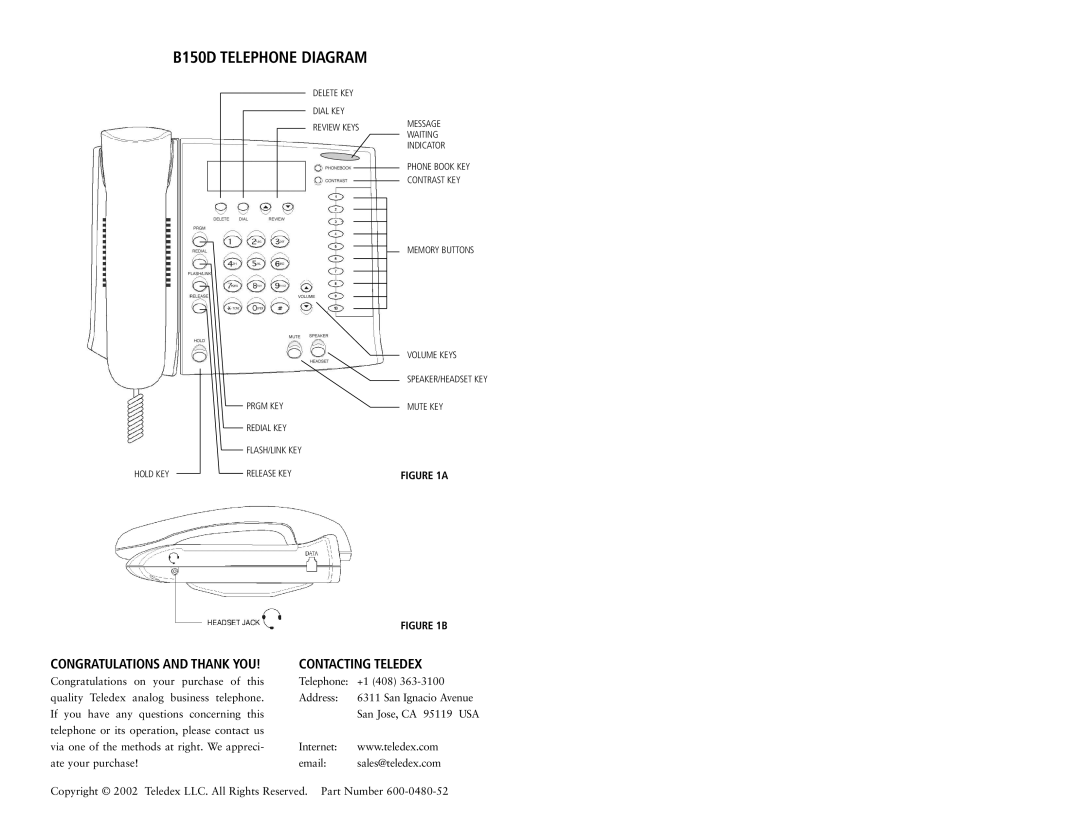 Teledex manual B150D Telephone Diagram, Contacting Teledex 