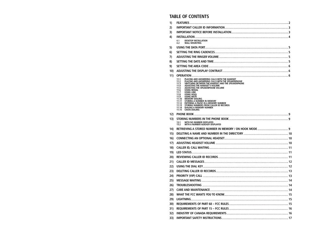 Teledex B150D manual Table of Contents 