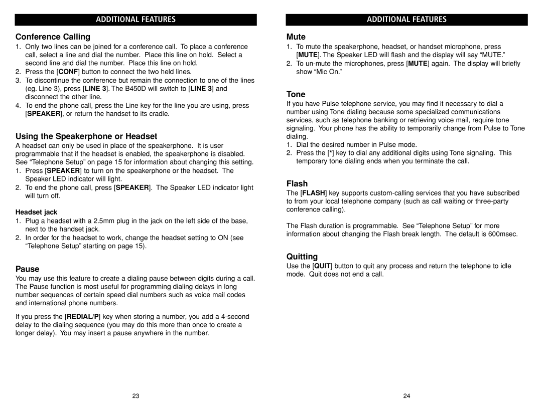 Teledex B4506 manual Additional Features 